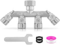 4 Way Garden Hose Splitter, 304 Stainless Steel Outdoor Faucet Splitter with 4 Individual Shut Off Valves, 3/4" GHT High Flow Hose Bib Spigot Connector by Unknown