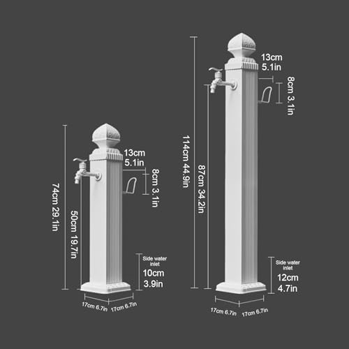 Outdoor Faucet with Hose Holder, Freestanding Vertical Garden Water Column, Decorative Water Feature, Fountain, Hydrant for Yard (White)(114cm/44.9in) - Image 6