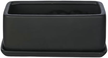 MyGift 10 Inch Matte Black Ceramic Succulent Planter with Tray - Image 6
