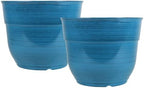 Garden Elements Indoor/Outdoor Glazed Brushed Happy Plastic Planter, Large, Dark Blue, 15" (Pack of 2) by GardenElements