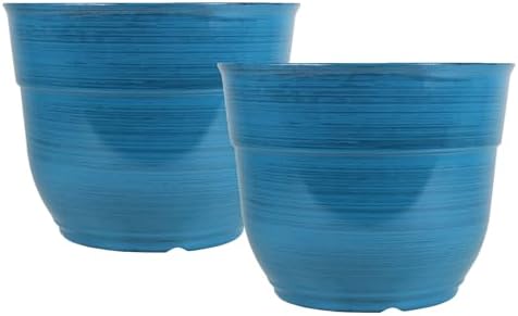Garden Elements Indoor/Outdoor Glazed Brushed Happy Plastic Planter, Large, Dark Blue, 15" (Pack of 2) by GardenElements