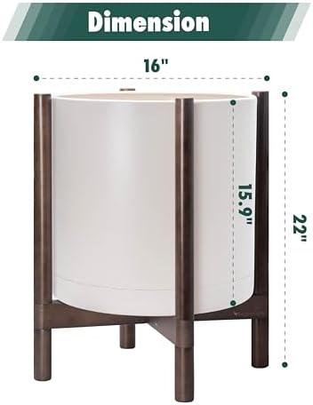 D'vine Dev Plastic Pot with Walnut Wood Stand, Oatmeal, 16 in, 55-C-X-4 - Image 3