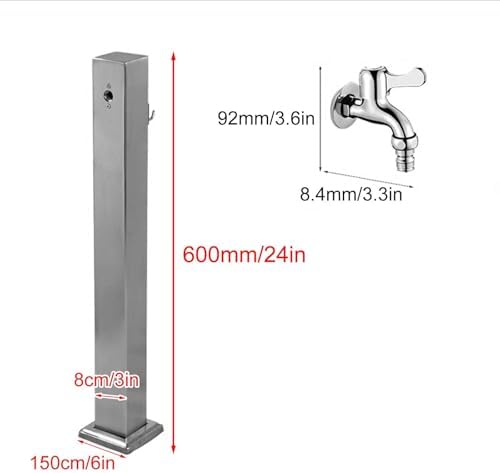 Stainless Steel Freestanding Vertical Garden Water Column, 24in Outdoor Antifreeze Faucet with Hose Holder for Garden, Farm, and Pasture Use - Image 2