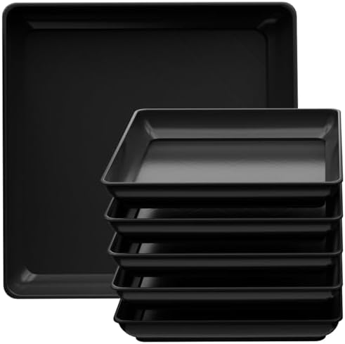 Square Plant Saucer 14 Inch 5 Pack, Planter Trays for Flower Pots, Plant Water Catcher Drip Dishes, Plastic Bottom Watering Plates Indoors and Outdoors - Black by Tectsia