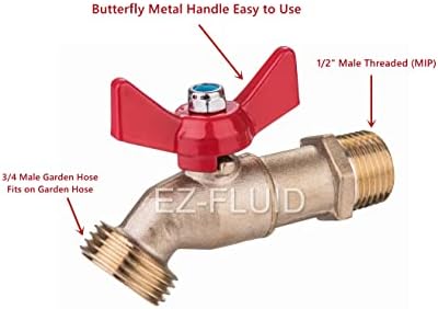 EZ-FLUID Heavy Duty LF Brass 1/2" MIP x 3/4" MHT Male Hose Connector - 1/4 Turn No-Kink Hose Bibb, Outdoor Garden Faucet Spigot Shut Off Valve - Image 2