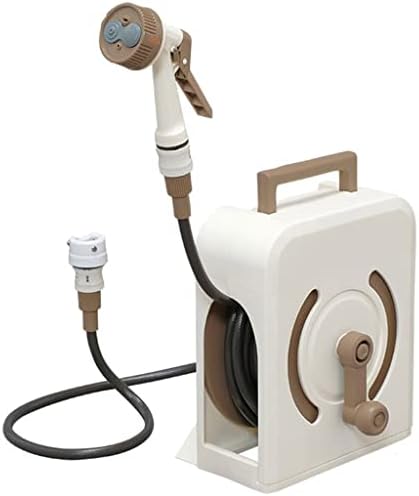 Hose Reel Cart Water Hose Cart Reel Compact Garden Hose Organizer, Portable Retractable Hose Reel, Household Car Wash Tool with Water Gun, for Backyard (Beige Hose Cart+10m Pipe) by Unknown