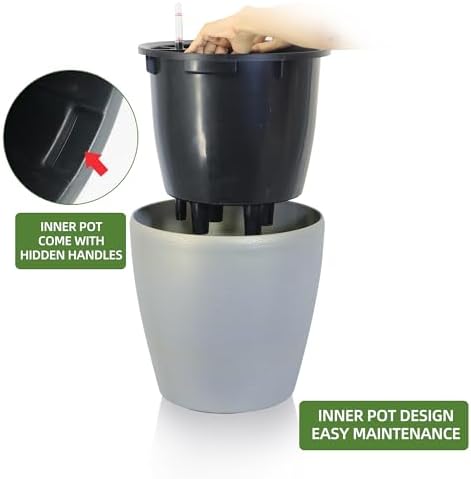 Dexceder 15x14 Self Watering Planter with Wheels (Grey Gold Crackle) - Image 4