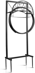 Garden Hose Holder Stand with Storage Basket, Heavy Duty Freestanding Hose Holder for Outside, Holds Up to 150FT Water Hose, Metal Hose Hanger Rack with 4 Anchor Spikes for Yard Lawn Garden by CooFel