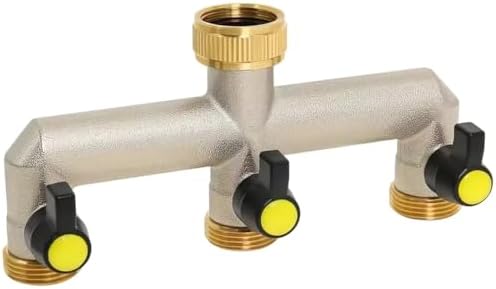 3-Way Brass Garden Hose Splitter with Knobs, Valve Water Distributor with 3/4 Brass Valve, Ensures Efficient Water Flow Control, for Automatic Irrigation by Unknown