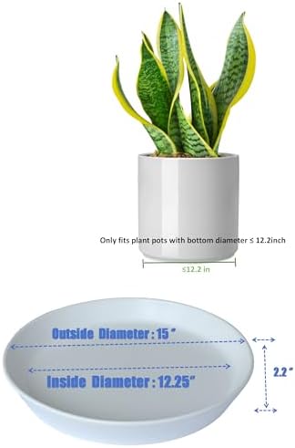 Ceramic Plant Saucer Tray 12 14 15 Inch White, 15" OD x12.25 ID x2.2 Deep| Extra-Large Size Sturdy Heavy Duty Glazed Bevel Planter Drip Flower pots with Catch Basin for Indoor Outdoor Plants - Image 2