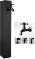 304 Stainless Steel Vertical Garden Water Column, Hose Stand with Copper Faucet, Square Hydrant Taps & Hooks, Durable Outdoor Landscape Decor (Black) by Unknown