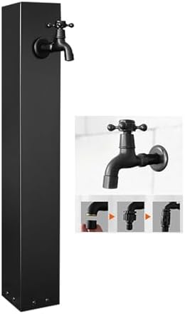 304 Stainless Steel Vertical Garden Water Column, Hose Stand with Copper Faucet, Square Hydrant Taps & Hooks, Durable Outdoor Landscape Decor (Black) by Unknown