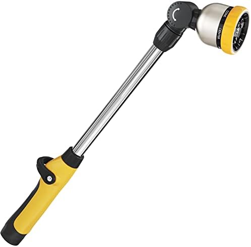 FANHAO 16 Inches Garden Watering Wand, 180° Rotating Head Hose Wand with Thumb Control Shut Off Valve 8 Patterns Heavy Duty Garden Hose Nozzle Yellow by FANHAO