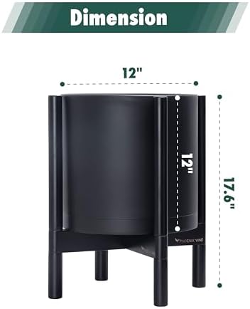 D'vine Dev Plastic Pot with Ebony Wood Stand, Black, 12 in, 55-C-Q-2 - Image 3