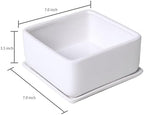 MyGift White Ceramic Square Planter Pot with Drainage Hole & Drip Tray - Image 6