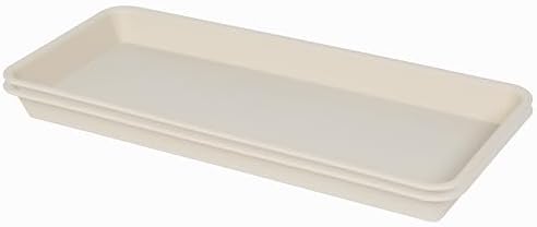 VUWEZ 2 Pack Plastic Plant Tray Saucer Rectangular 30 inch, Indoor/Outdoor Plant Water Drip Tray for Flower Pot Planter, Windowsill (8 X 30'', Beige) by VUWEZ