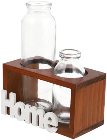 Simple Hydroponics Glass Planter with Wooden Bracket for Flowers by VICASKY