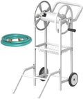 Artigarden Hose Reel Cart with 2 Wheels, Garden Water Hose Holder Heavy Duty Powder Coated Steel Outdoor Winder Storage Holds 125 ft 5/8" Hoses with Basket and 3.9ft Leader Hose for Backyard, White by Artigarden