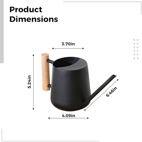 Black Stainless Steel Watering Can for Indoor Plants, Decorative Metal Watering Can with Wooden Handle and Long Spout, Small Water Can for Bonsai, Succulents, Home and Office Use - Image 4