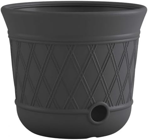 Suncast 12 Pack 14" x 12" Round Resin Decorative Weatherproof Outdoor Hideaway Standard Garden Hose Storage Pot with Drainage Holes, Gray - Image 2