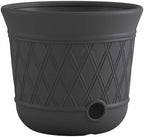 Suncast 12 Pack 14" x 12" Round Resin Decorative Weatherproof Outdoor Hideaway Standard Garden Hose Storage Pot with Drainage Holes, Gray - Image 2