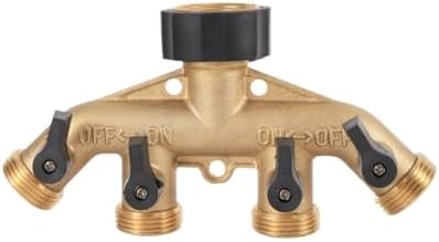 Heavy Duty Brass 4 Way Manifold Garden Hose Splitter Connector Water Tap Adapter 3/4 inch Gardening Irrigation Faucet Connectors(EU 1-out-4 Joint) by Unknown