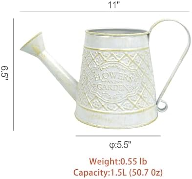 Cute Small Watering Can Indoor Plants Garden Metal Decorative Watering Cans for Outdoor Plants Bonsai Outdoor Garden Flower Decorative (White, 1.5L, 50.7 Oz) - Image 2