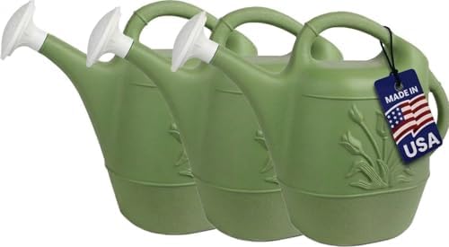 PMU 2 Gallon Watering Can - Garden Watering Can for Indoor & Outdoor Plants - Plastic Water Can with Detachable Sprinkler Head - Large Water Pot, Made in USA - Sage Green Pkg/3 by PMU