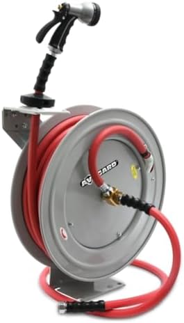 AVAGARD AVGWRHD5850 5/8" x 50' Heavy Duty Retractable Water Hose Reel – Single Arm Steel Frame, 12-Point Lock, 500 PSI Rubber Hose, Wall/Truck Mount, Kink-Resistant, Leak-Proof Brass Fittings - Image 2