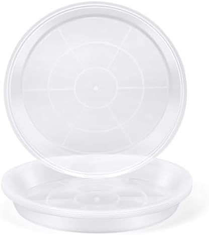 4 Pack 16 17 18 19 20 21 22 Inch Clear Plastic Plant Saucers for Indoors, Durable Plant Trays for Pots and Plant Water Catcher Tray with No Holes, Reusable Plastic Tray for Plant (16''-4Pack) by FUOAUYK