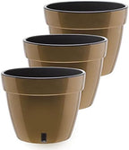 Gardenera 9.2" ASTI Self Watering Planter (Set of 3) in Gold/Black - Modern Flower Pot with Water Level Indicator for All House Plants, Flowers, Herbs, Succulents and Hanging Plants by Gardenera