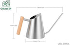 Modern Indoor Watering Can with Long Spout, Wooden Handle, 3 Colors - Black, White, Silver (Stainless Metal Desing) - Image 4