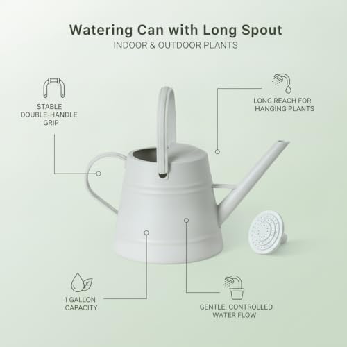 1 Gallon Plastic Watering Can with Long Spout & Dual Handles for Indoor Plants, Hanging Baskets - White, Yellow, Green, Gray - Image 5