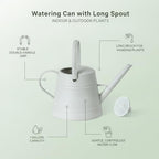 1 Gallon Plastic Watering Can with Long Spout & Dual Handles for Indoor Plants, Hanging Baskets - White, Yellow, Green, Gray - Image 5