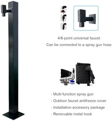 Floor Mounted Faucet Outdoor Water Pipe Vertical Fountain Irrigation Column,Frost-Free Outdoor Faucet with Garden Hose Extender, Stainless Steel Square Spigot, Freestanding Hose Holder & Rem - Image 2