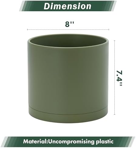 D'vine Dev Plastic Planter Pot with Saucer, 8 in, Olive, 74-X-I-1 - Image 3