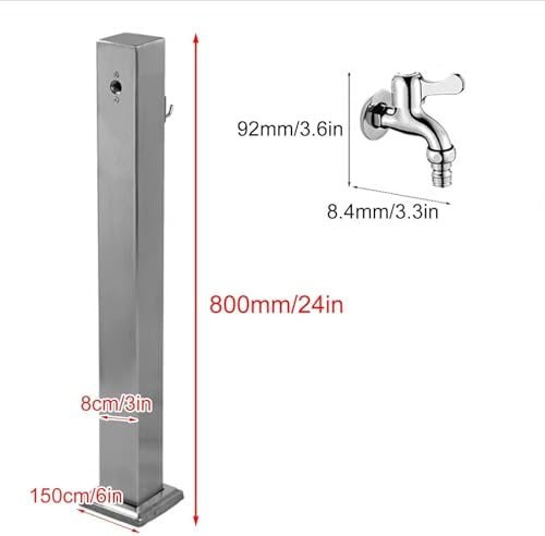Faucet Stainless Steel Freestanding Vertical Square Garden Water Colum, Outdoor Antifreeze Faucet with Hose Holder, for Garden Farm Pasture,80cm/24in - Image 2