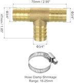 uxcell 5pcs Brass Tee Barb Fittings, 3-Ways Tee 3/4" x 3/4" x 3/4" Barbed Hose Reducer, Tee Brass Barb Fitting Reducer with 15pcs Hose Clamps for Water Fuel Air - Image 2