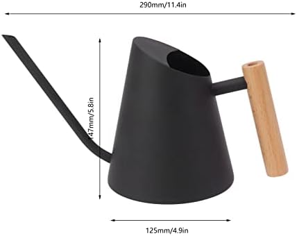 Tyenaza Watering Can Indoor Plants, Stainless Steel Long Spout Watering Pot with Wooden Handle, Modern Decorative Watering Pot for Garden Bonsai Indoor Outdoor (Black) - Image 2