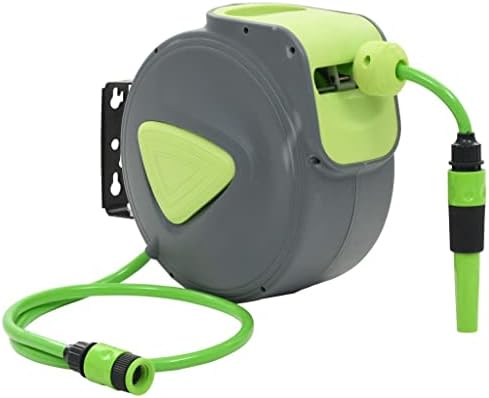 vidaXL Retractable Garden Hose Reel, Water Hose Reel for Outdoor Watering Irrigation, Wall Mounted Hose Reel with Adjustable Spray, Automatic Rewind by vidaXL