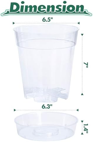 1 Gallon 6 Inch Clear Plastic Plant Pot with Drainage Holes, Interlocking & Detachable Tray - Deep Saucer - Durable BPA-Free Plastic, Transparent Design, Raised Base for Airflow, Set of 6, 92-X-A-6 - Image 4
