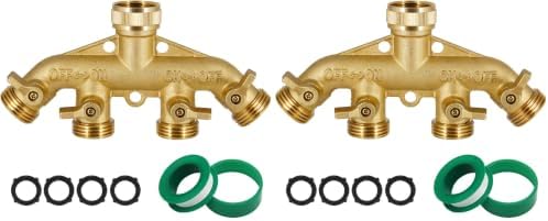 Triumpeek 4 Way Brass Hose Splitter, Heavy Duty 4-Way Garden Hose Connector 3/4 Inch, Solid 4 way hose adapter (Pack of 2) by SpreadtheJoy