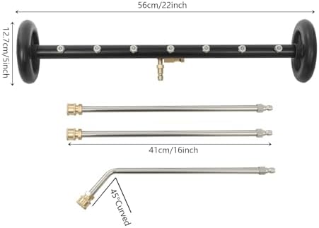 2-in-1 undercarriage Pressure Washer Attachment,22 Inch Pressure Washer Water Broom with 7 Nozzles,Under Car Washer Cleaner with 3 Pieces Extension Wand,4000 PSI for Cars, Trucks, Driveways(Black) - Image 4