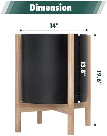 D'vine Dev Plastic Pot with Natural Wood Stand, Black, 14 in, 55-C-S-2 - Image 3