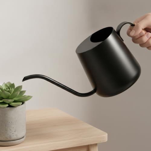Compact Watering Can with Wooden Handle, Matte Black - Image 3