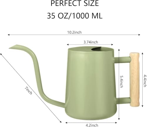 Watering Can for Indoor Plants, 35oz/1000ml Metal Stainless Steel Small Watering Can with Long Spout for House Plants Succulents Bonsai Indoor Gardening (Avocado Green) - Image 2