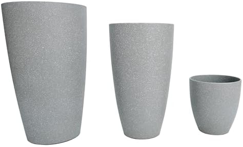 24,21,11 Inch Large Plastic Planters with Drainage Hole and Saucer - Set of 3 Tall Plant Pots Indoor Flower Pot Tall Round Planters Outdoor Large Tall Planter - Image 2