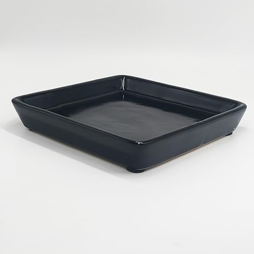 Square Ceramic Plant Saucer Tray 10 11 12 Inch Black,12.4" OD x10.8 ID x1.4 Deep, Sturdy Heavy Duty Glazed Planter Drip Flower pots with Catch Basin for Indoor Outdoor Plants(12" Black) by Unknown