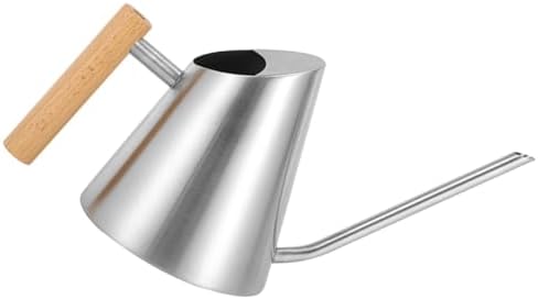 Long Spout Watering Can for Indoor Plants and Bonsai Gardening, 900ml Stainless Steel Pot with Wooden Handle, Seedling Watering Can for Home Balcony Plant Care by JOYOFREELY