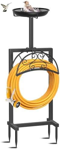 Garden Hose Holder, Freestanding Holds 150ft with Bird Feeder by Ouinis
